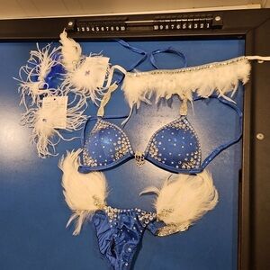 Blue and White Feathered Bikini Set